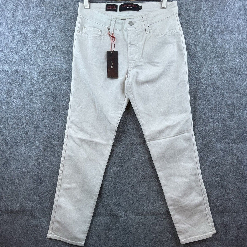 Fabrizio Gianni Jeans Women 2 White Straight Cotton Twill Stretch Slim Fit Light